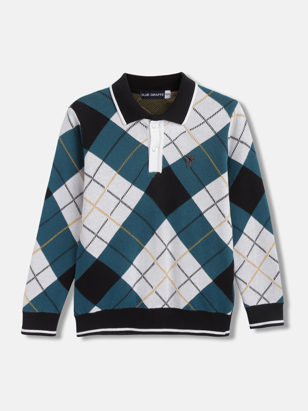 Blue Giraffe Kids Multi Checked Regular Fit Polo T-Shirt
