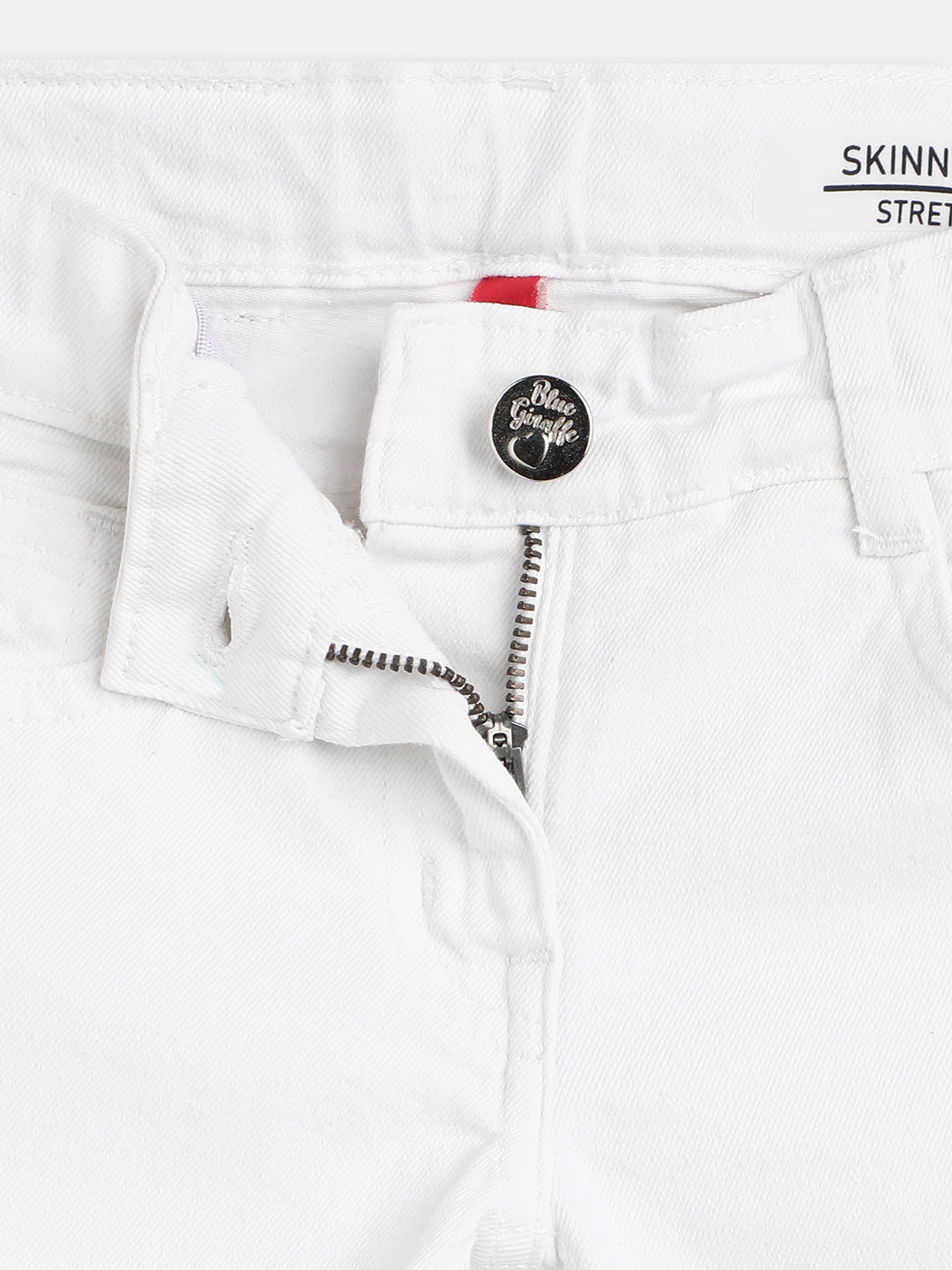 Blue Giraffe Girls White Printed Regular Fit Jeans