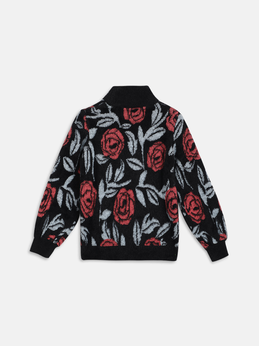 Blue Giraffe Girls Black  Printed High Neck Sweater