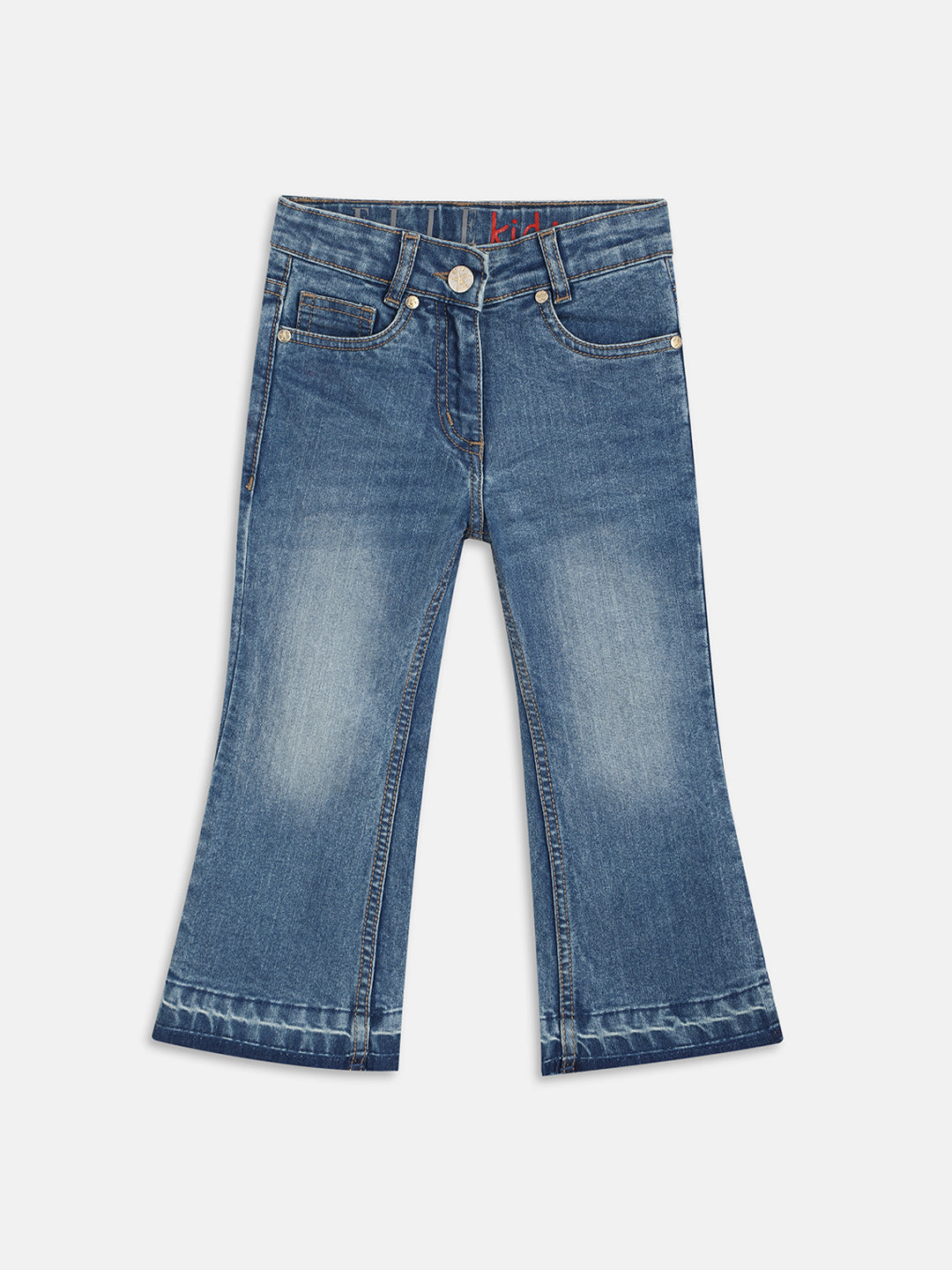 Elle Kids Girls Blue Solid Bootcut Jeans
