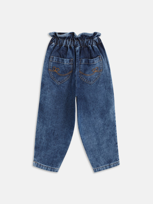 Elle Kids Girls Blue Solid Slouch Fit Jeans