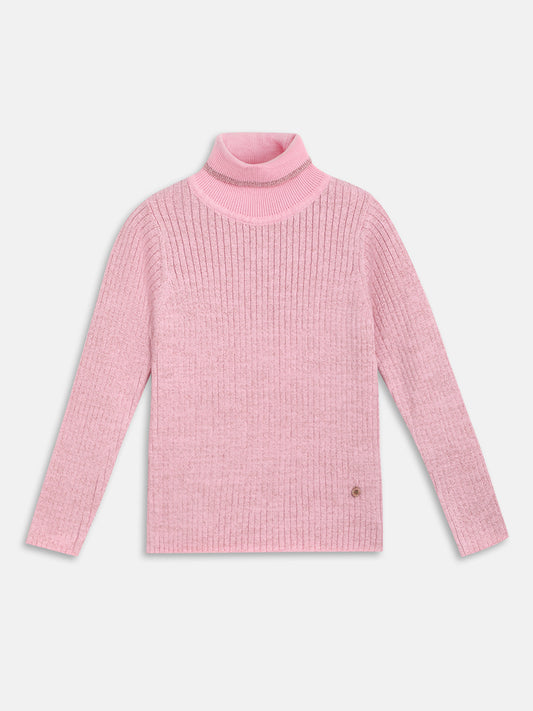 Elle Kids Girls Pink Solid Turtle Neck Sweater