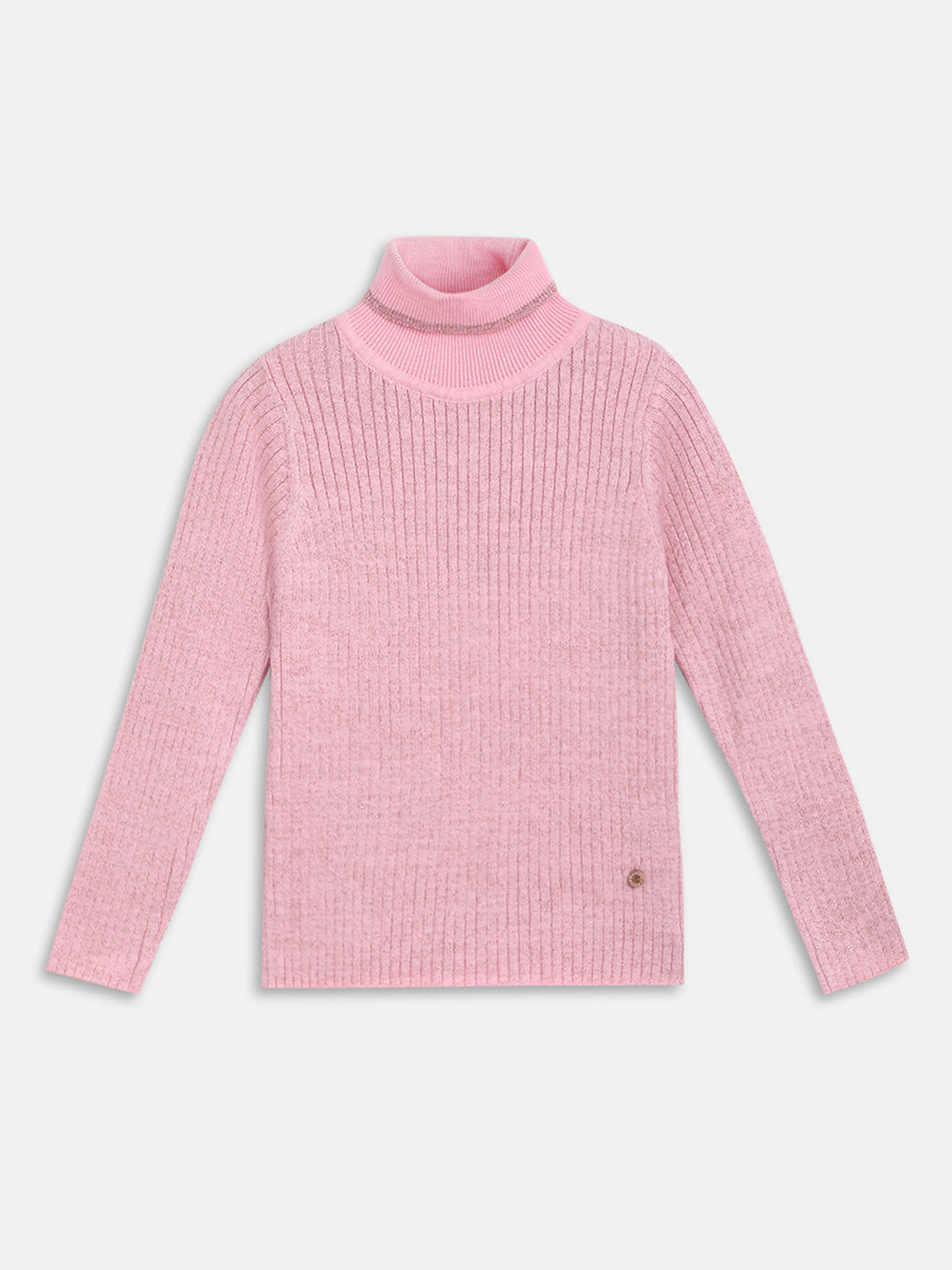 Elle Kids Girls Pink Solid Turtle Neck Sweater