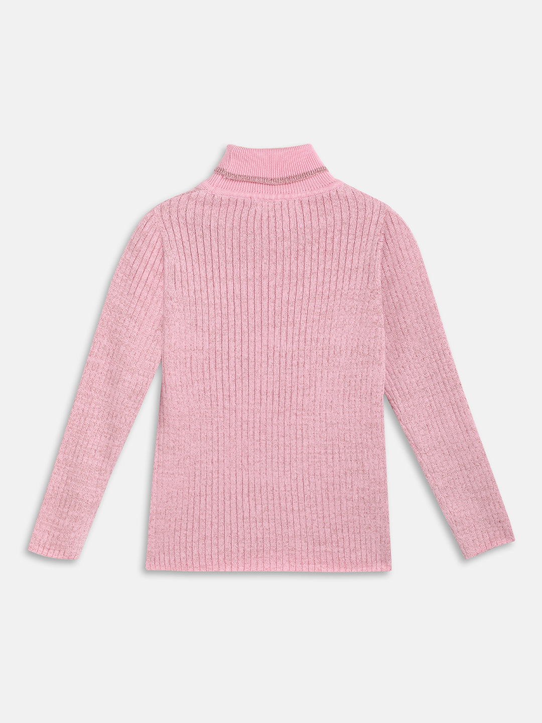 Elle Kids Girls Pink Solid Turtle Neck Sweater