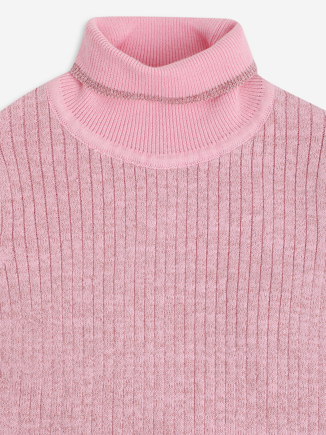 Elle Kids Girls Pink Solid Turtle Neck Sweater