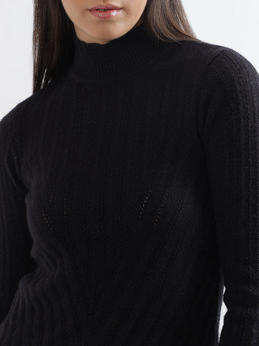 Centre Stage Women Black Printed Collar Sweater