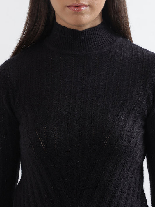 Centre Stage Women Black Printed Collar Sweater