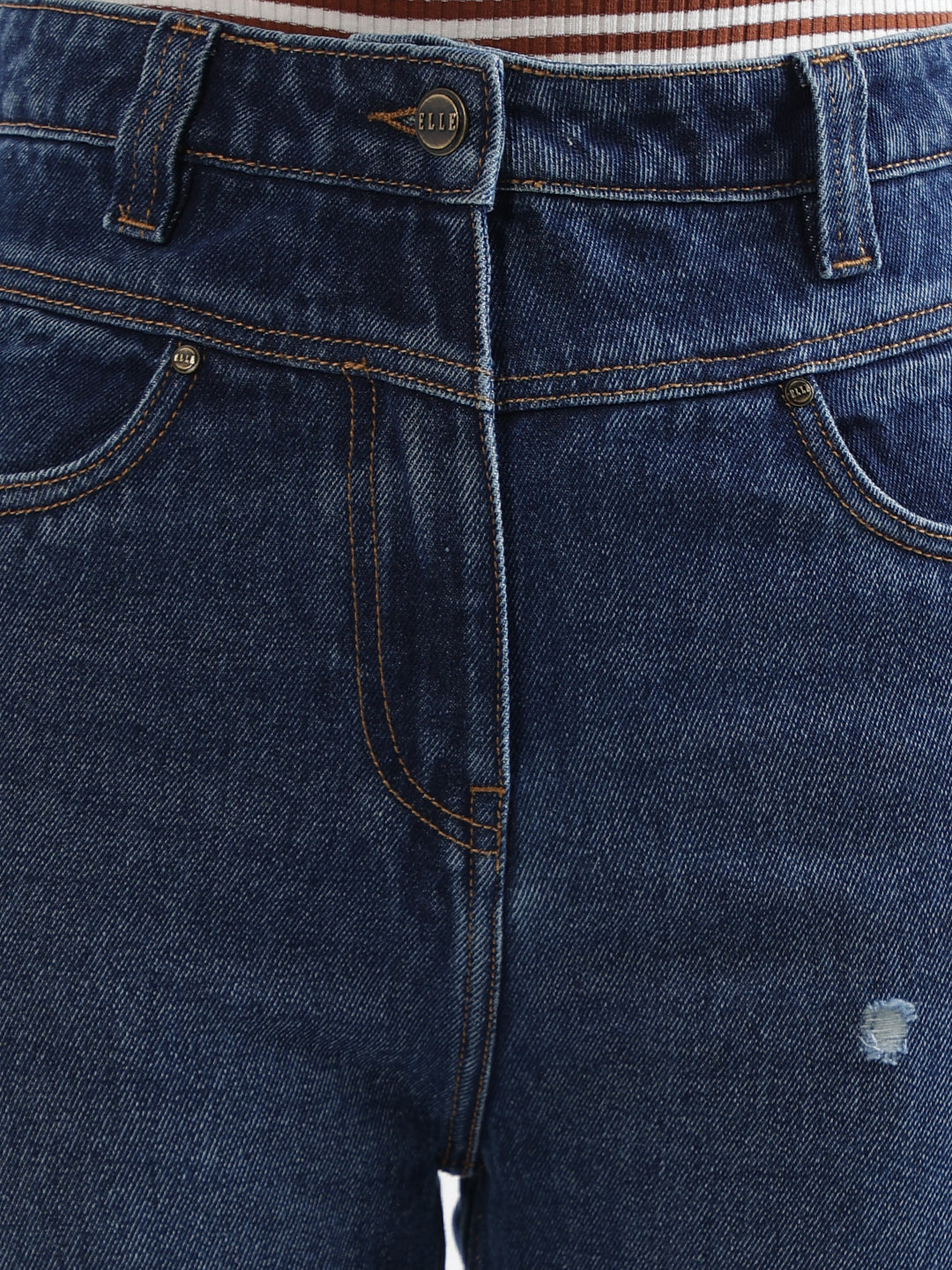 Elle Women Blue Solid Straight Fit Jeans