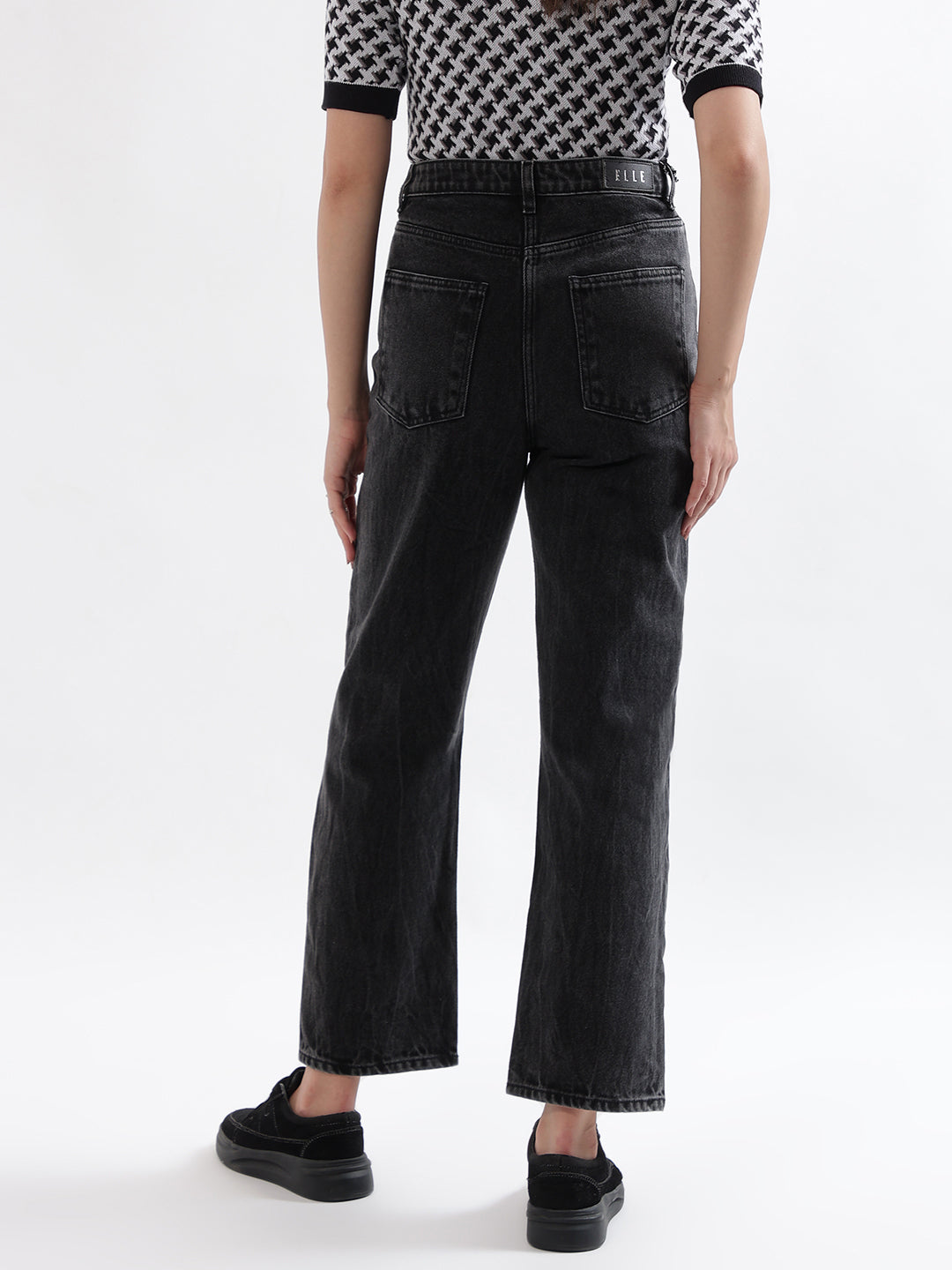 Elle Women Grey Solid Straight Fit Jeans