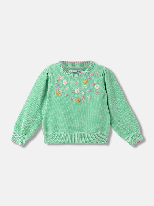 Elle Girls Embroidered Round Neck Full Sleeves Sweater