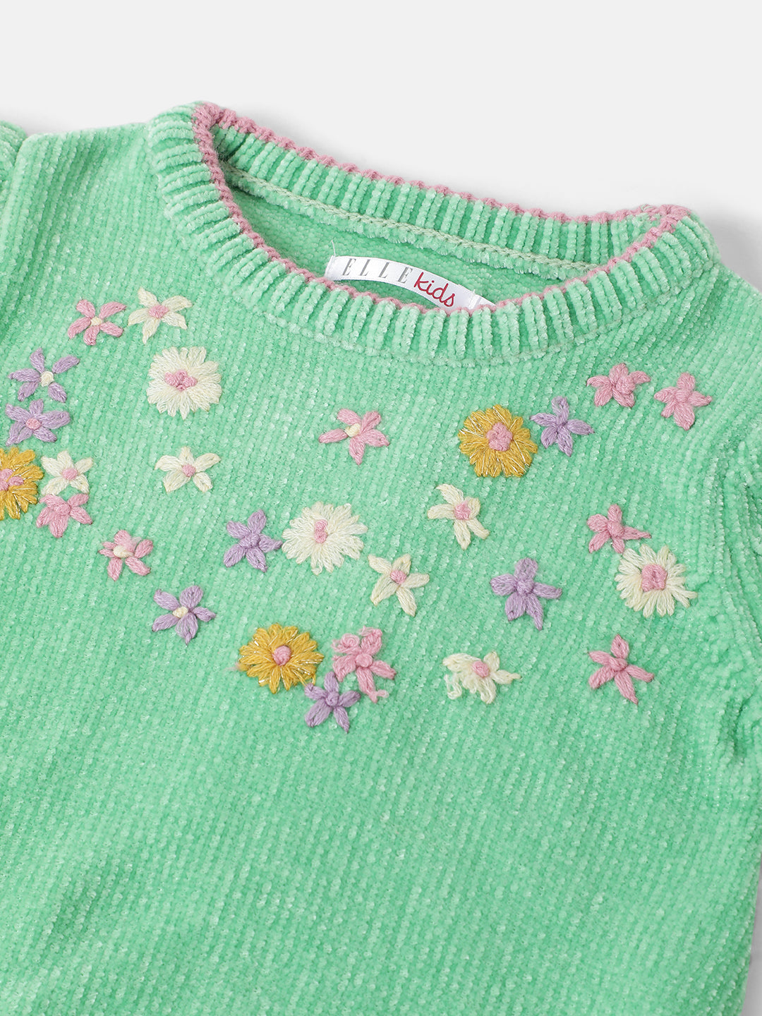 Elle Girls Embroidered Round Neck Full Sleeves Sweater