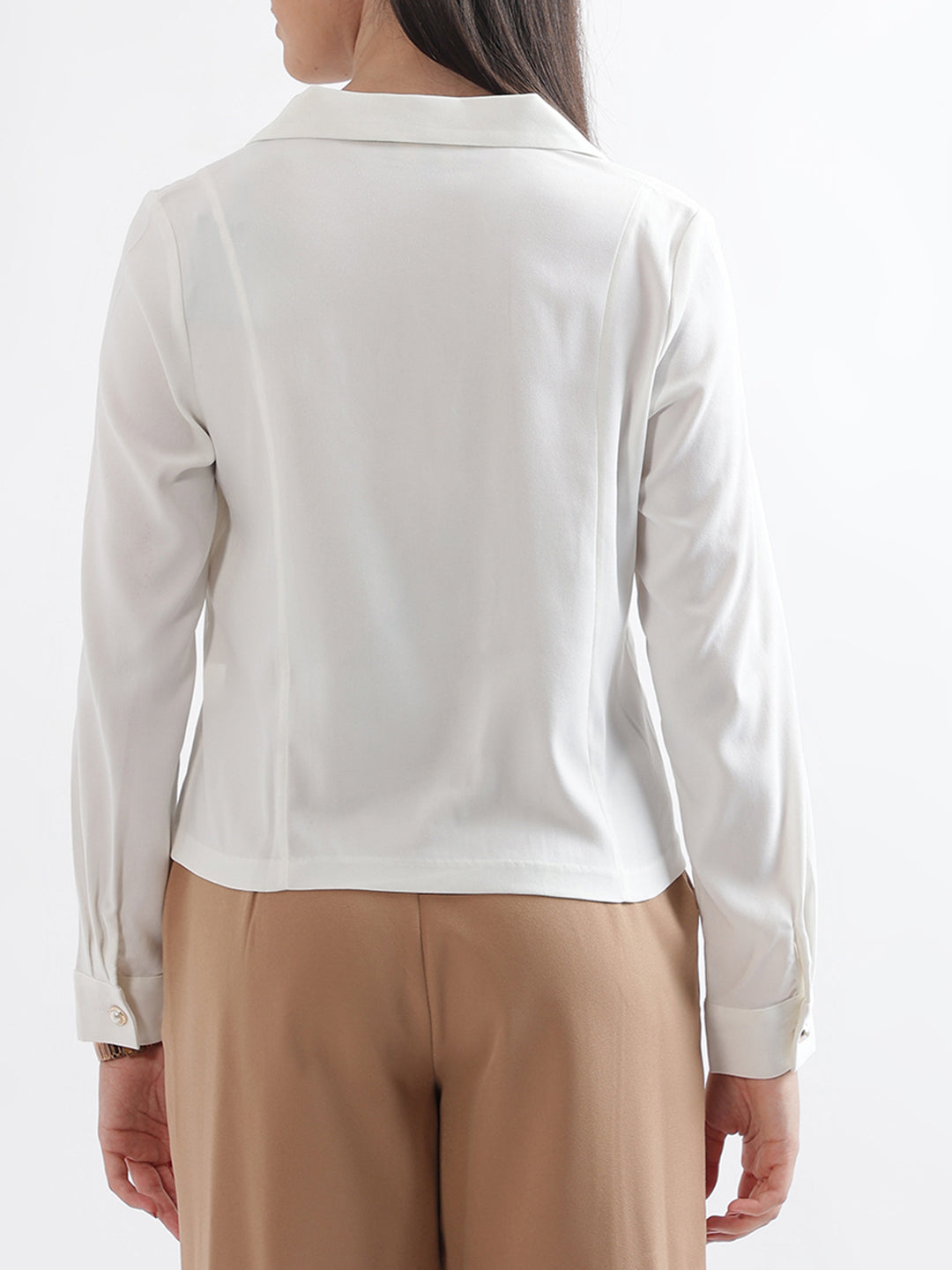 Centre Stage Women Cream Solid Collar Top