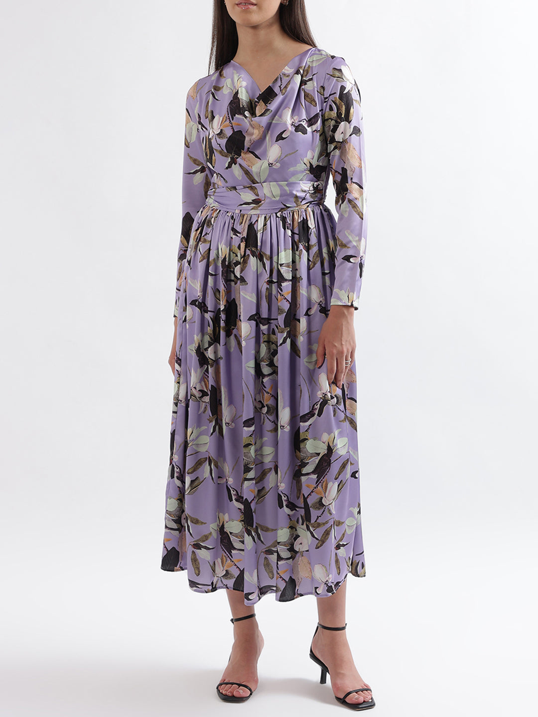 Centre Stage Women Lilac Printed Round Neck Dress