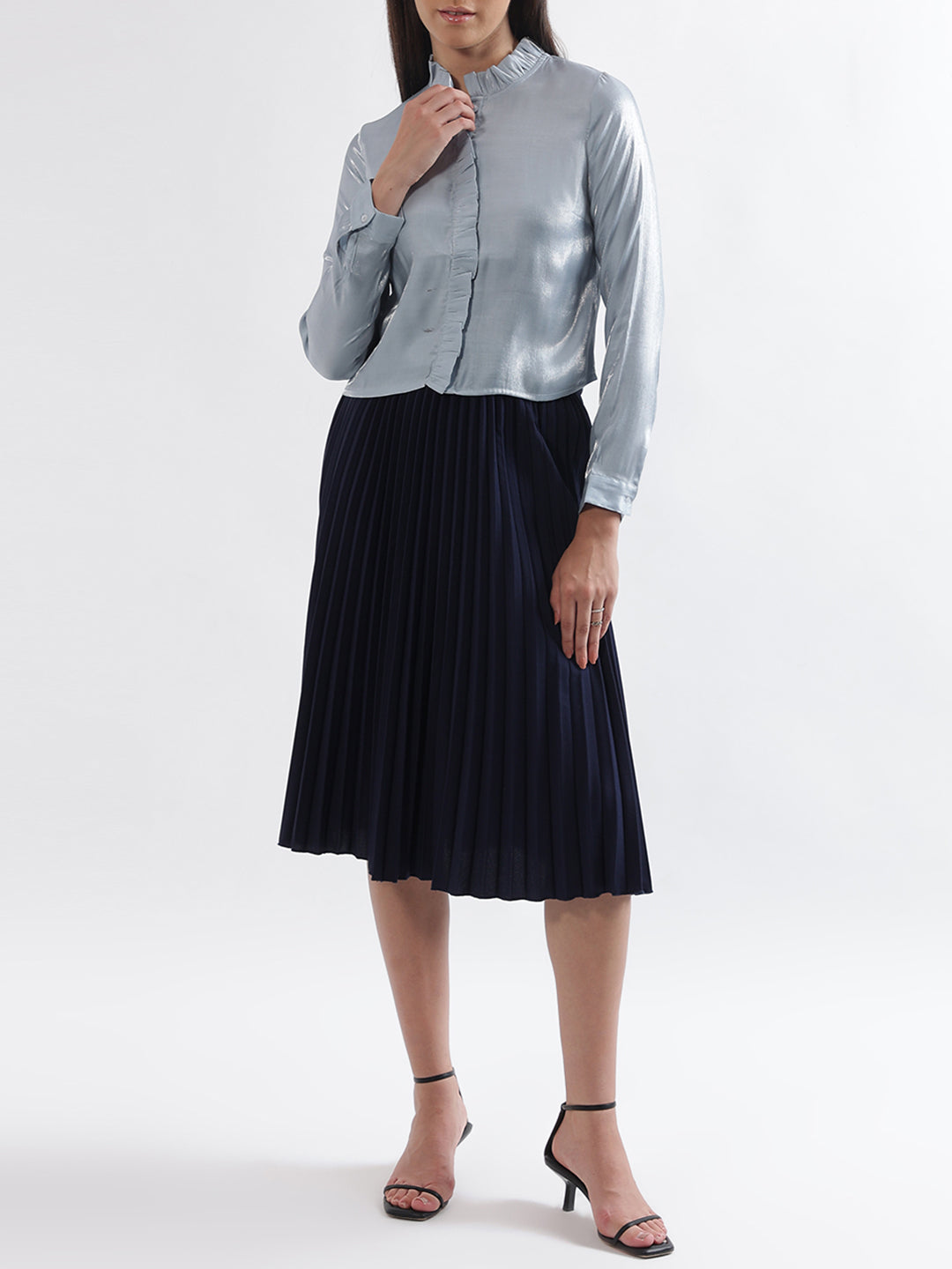 Centre Stage Women Grey Solid Collar Top