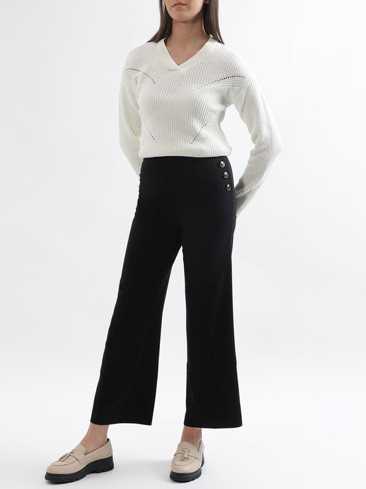 Centre Stage Women Black Solid Flared Trouser