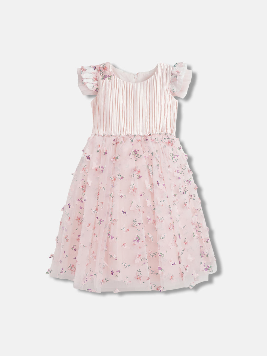 Blue Giraffe Girls Pink Printed Round Neck Dress