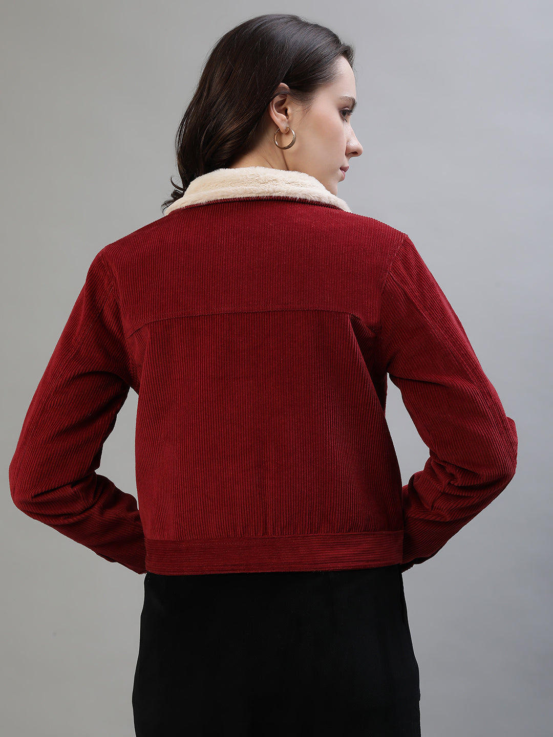 Iconic Women Red Solid Collar Jacket