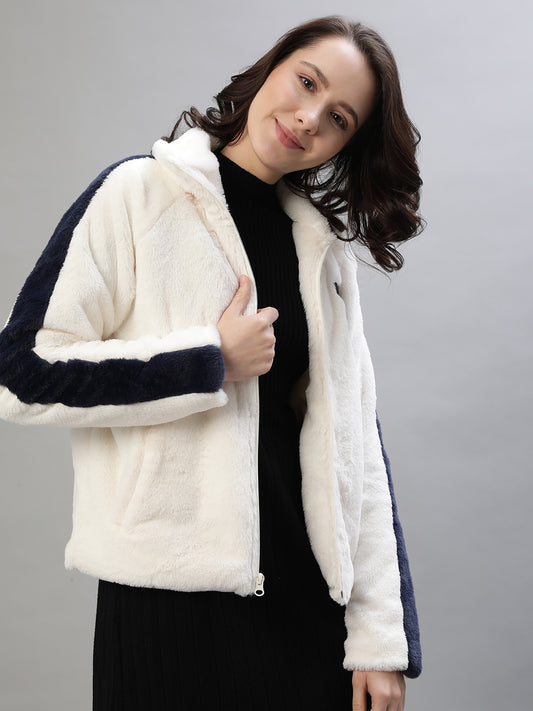 Iconic Women White Solid Collar Jacket