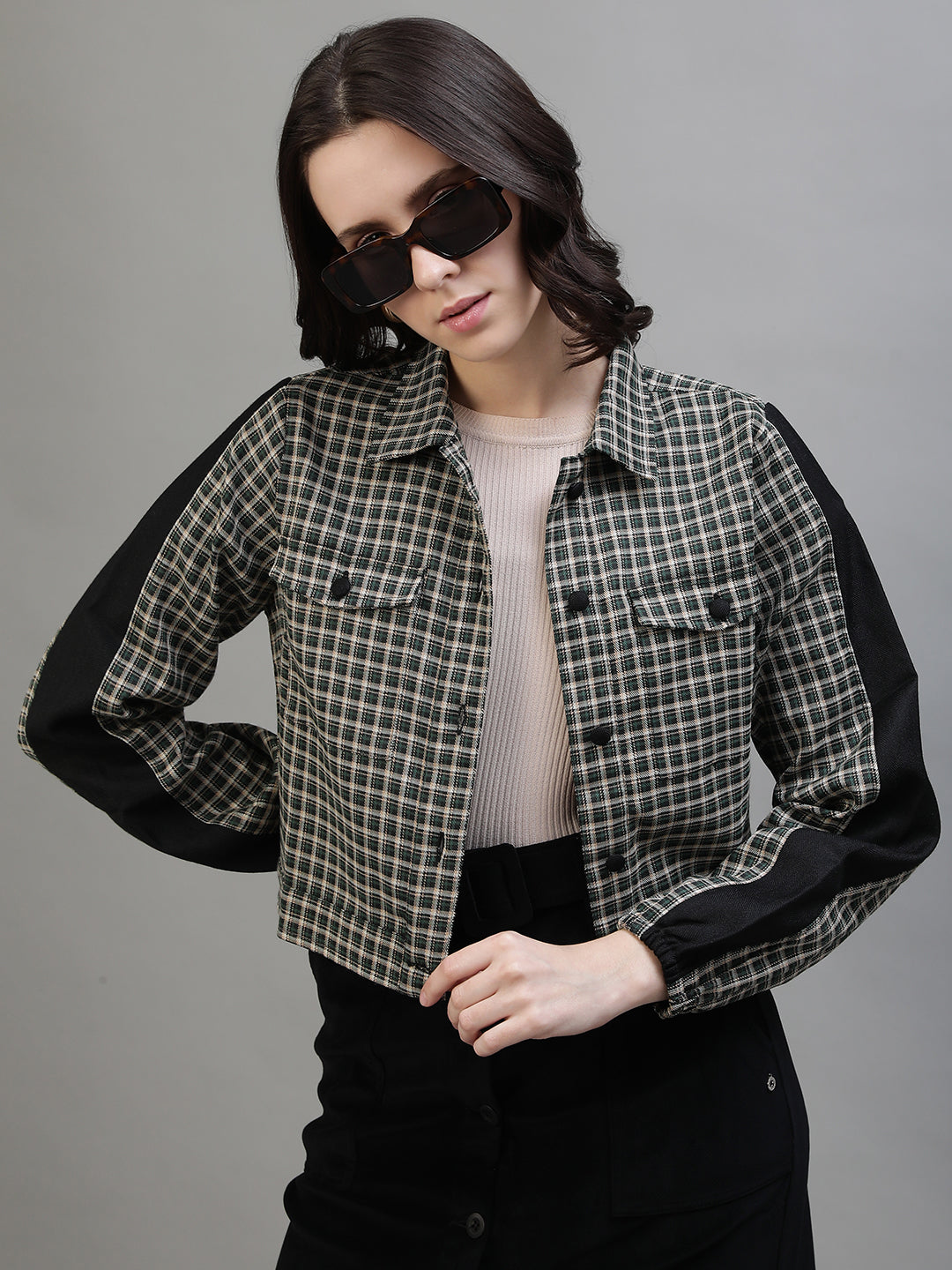 Iconic Women Multi Checked Collar Jacket
