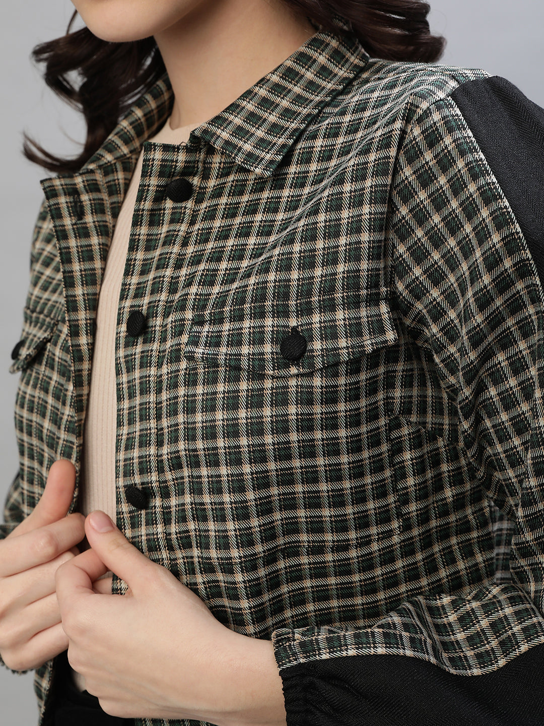 Iconic Women Multi Checked Collar Jacket
