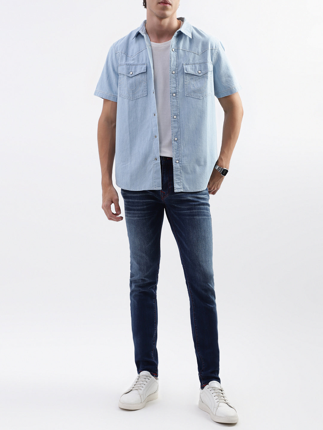 True Religion Men Blue Washed Skinny Jeans