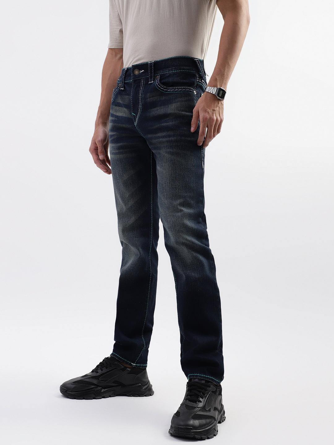 True Religion Men Blue Washed Skinny Jeans