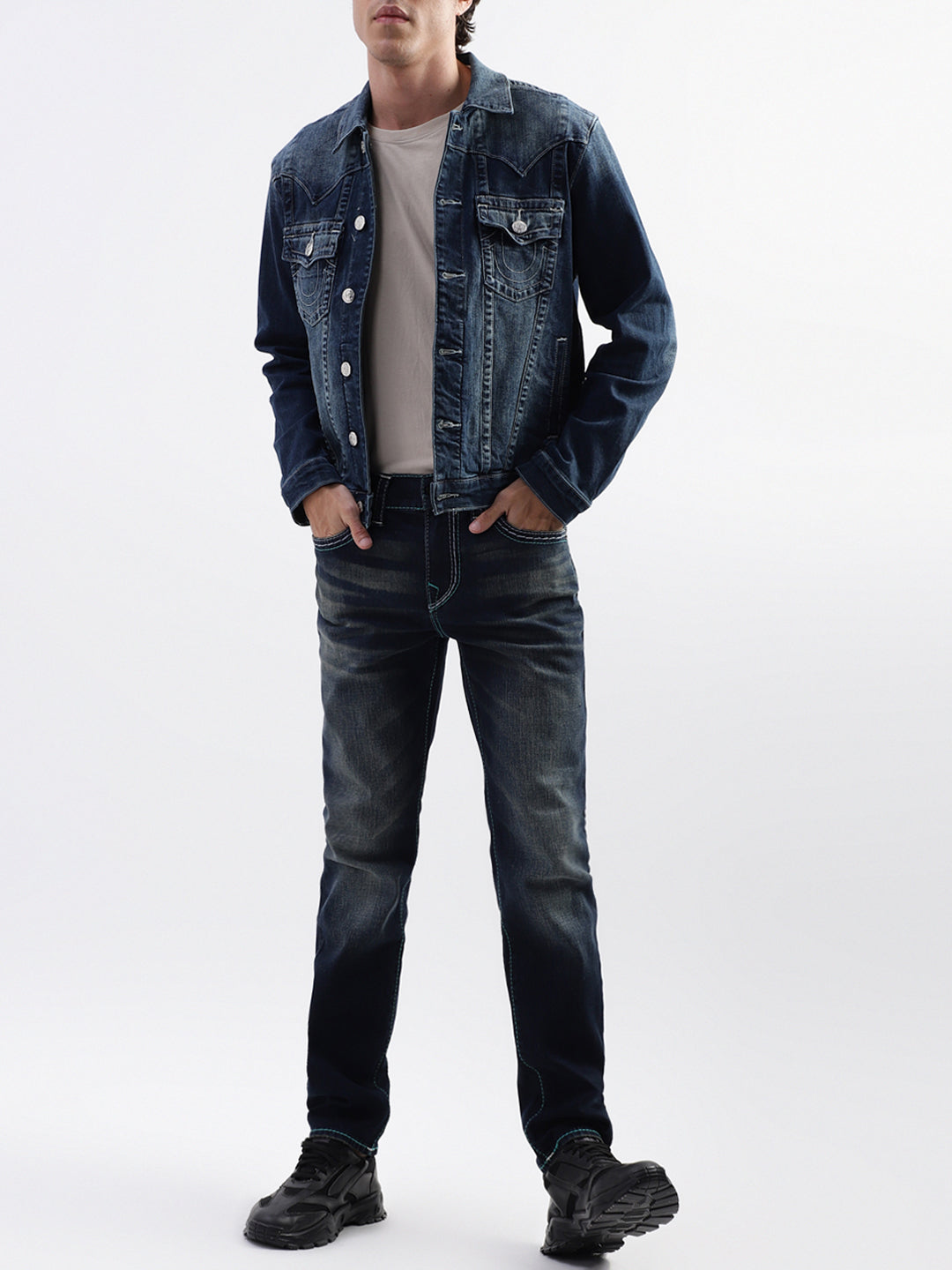 True Religion Men Blue Washed Skinny Jeans