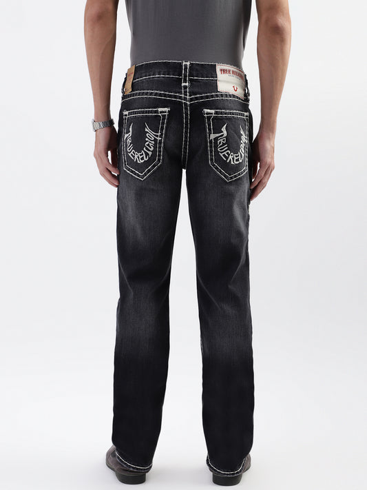 True Religion Men Black Washed Straight Fit Jeans