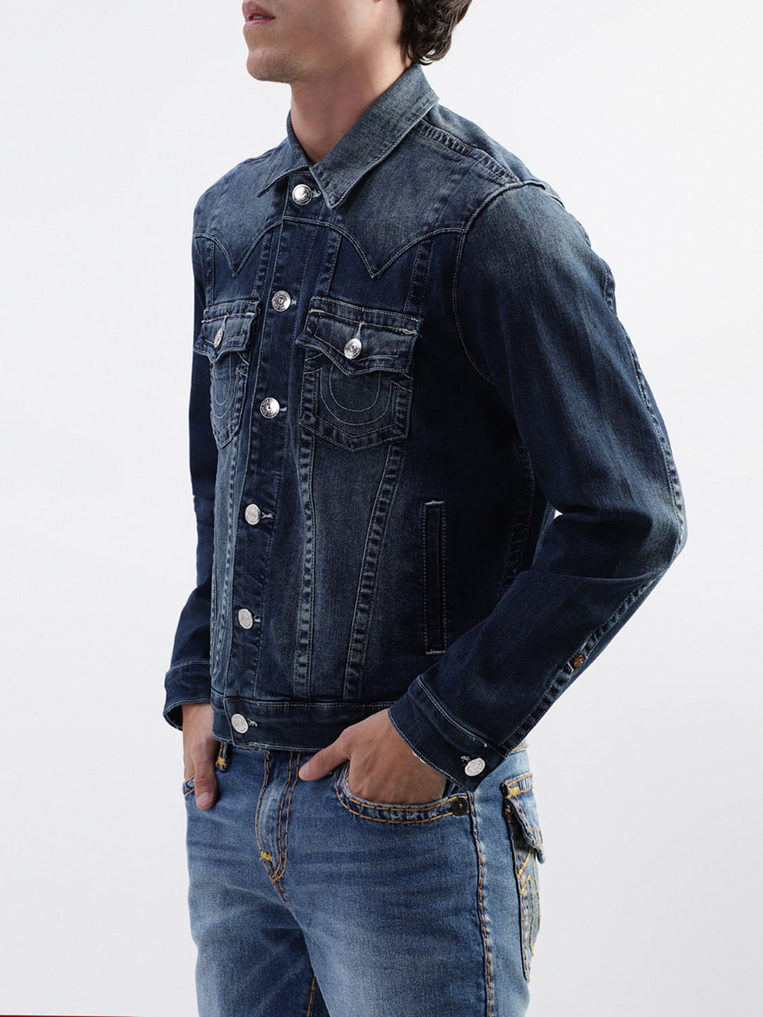 True Religion Men Blue Printed Collar Jacket