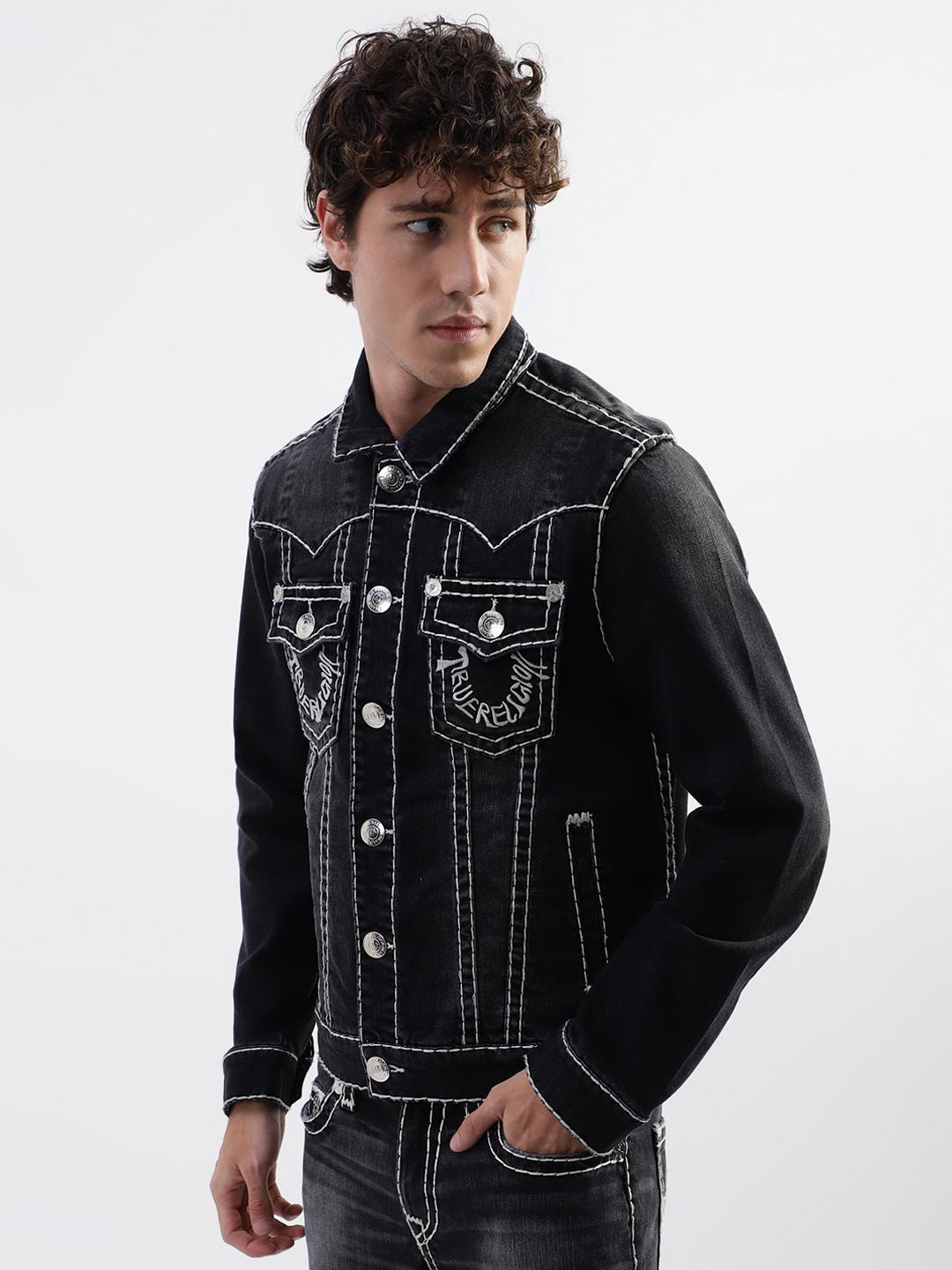 True Religion Men Black Printed Collar Jacket