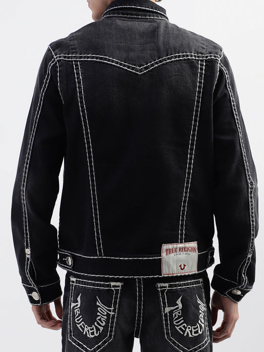 True Religion Men Black Printed Collar Jacket