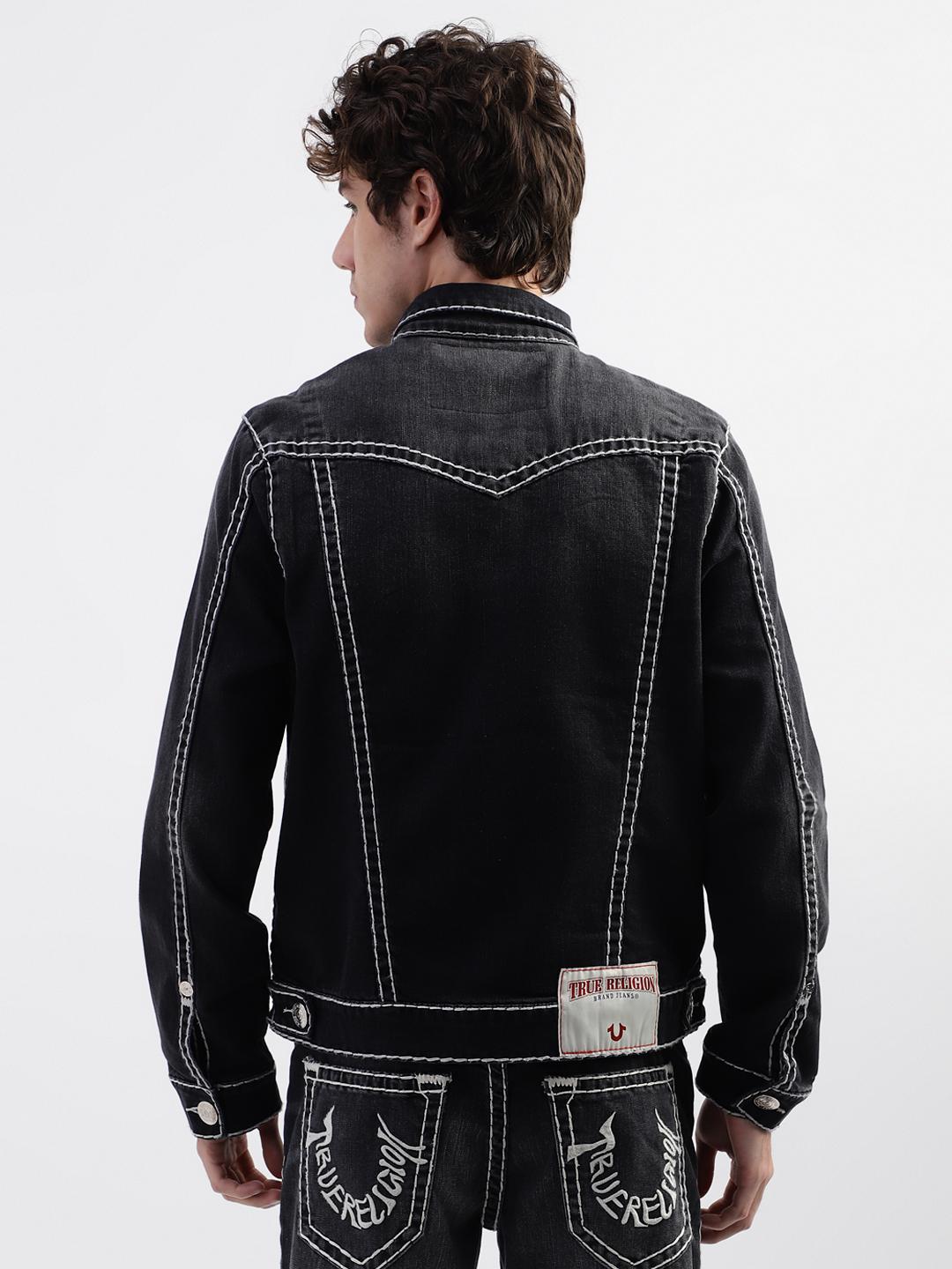 True Religion Men Black Printed Collar Jacket
