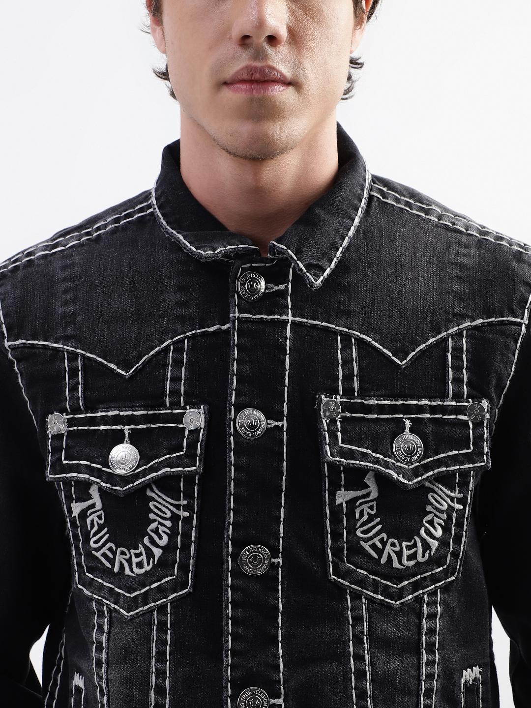 True Religion Men Black Printed Collar Jacket