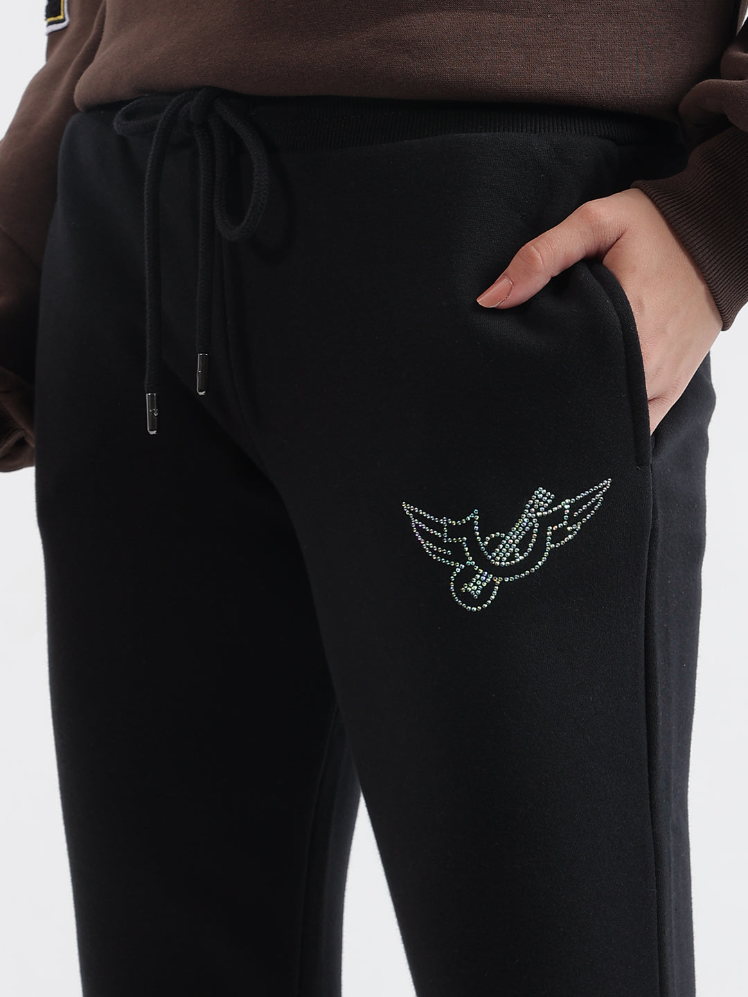 True Religion Women Black Solid Regular Fit Sweatpant