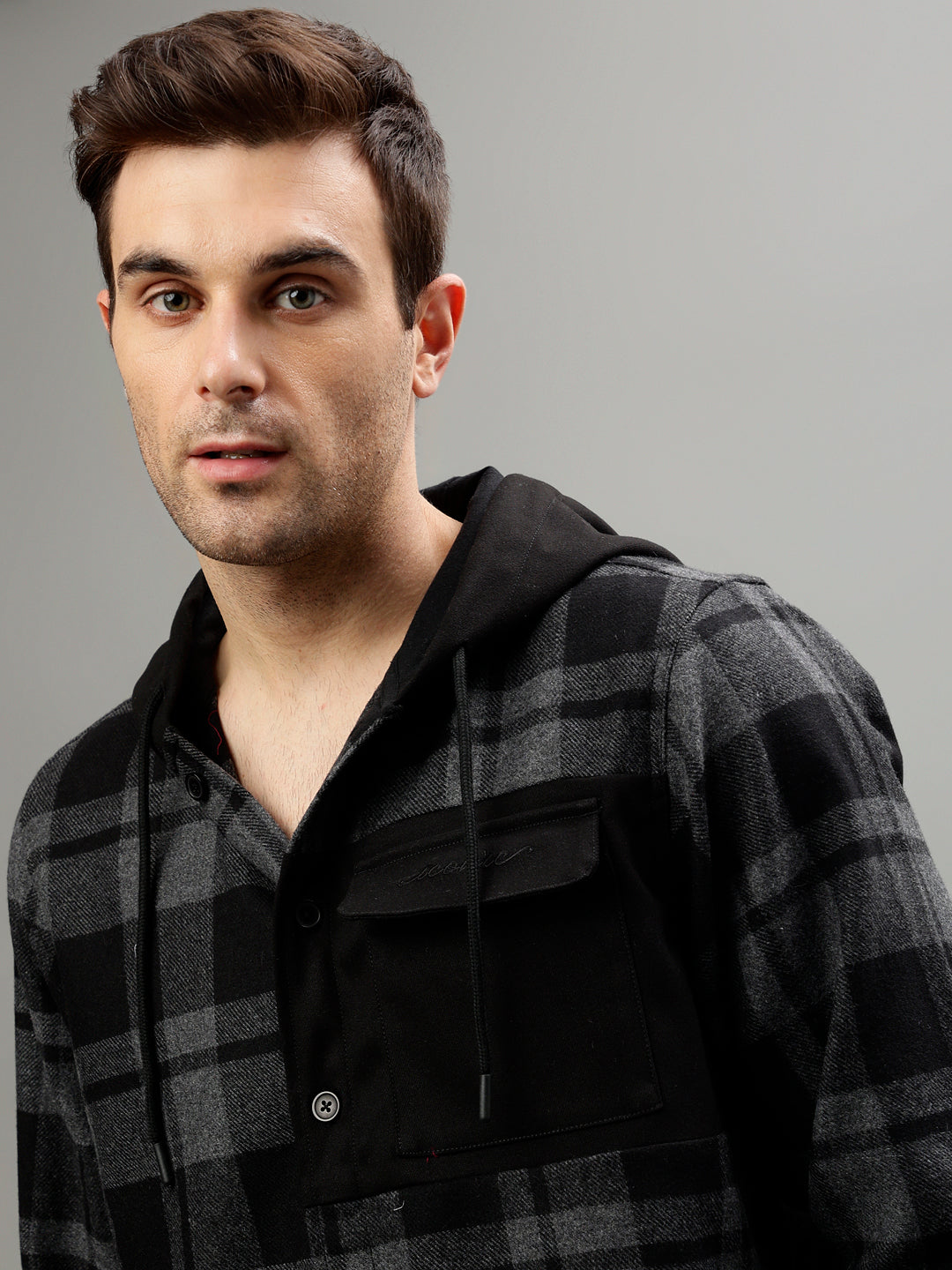 Iconic Black Fashion Checked Regular Fit Shirt