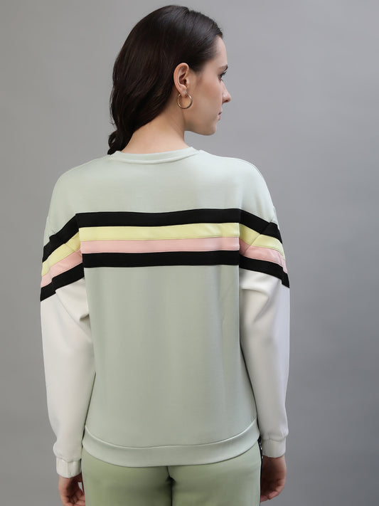 Iconic Women Mint Color Blocked Round Neck Sweatshirt