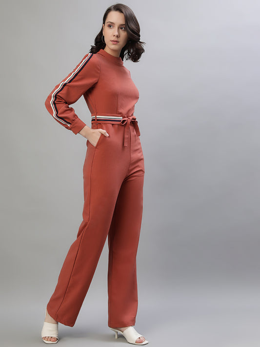 Iconic Women Red Solid Round Neck Jumpsuit