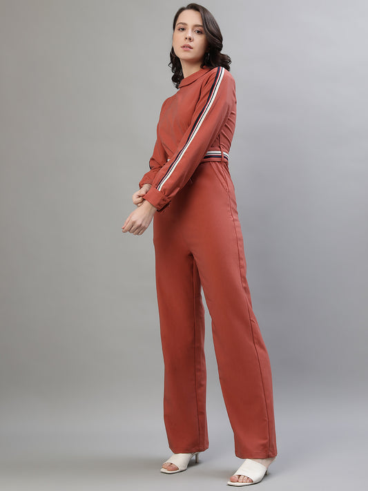 Iconic Women Red Solid Round Neck Jumpsuit