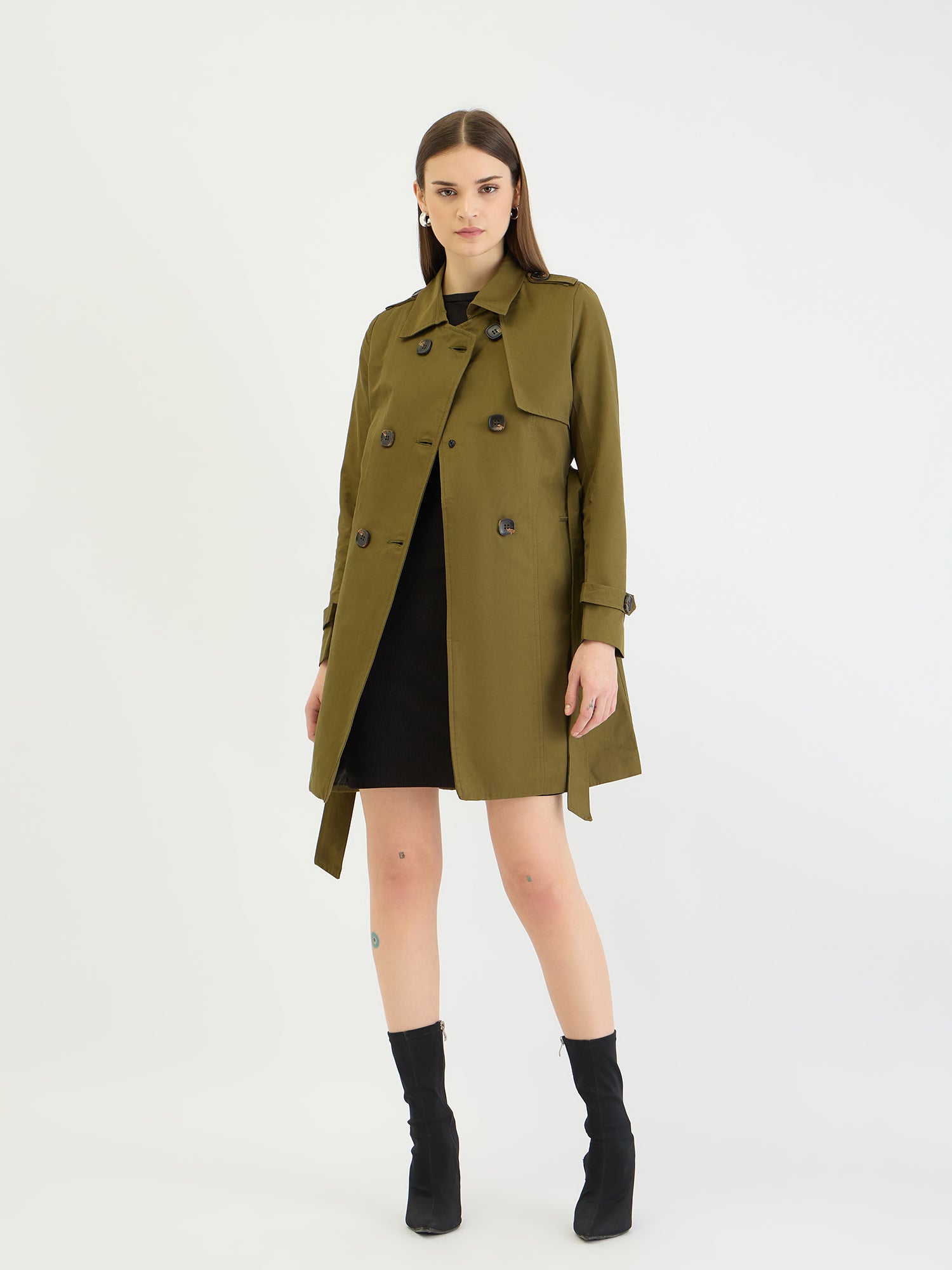 Centrestage Women Green Solid Overcoat