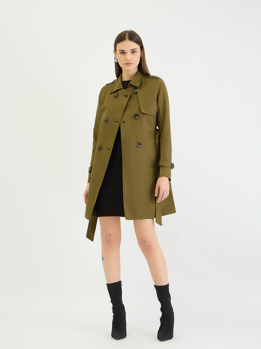 Centrestage Women Green Solid Overcoat