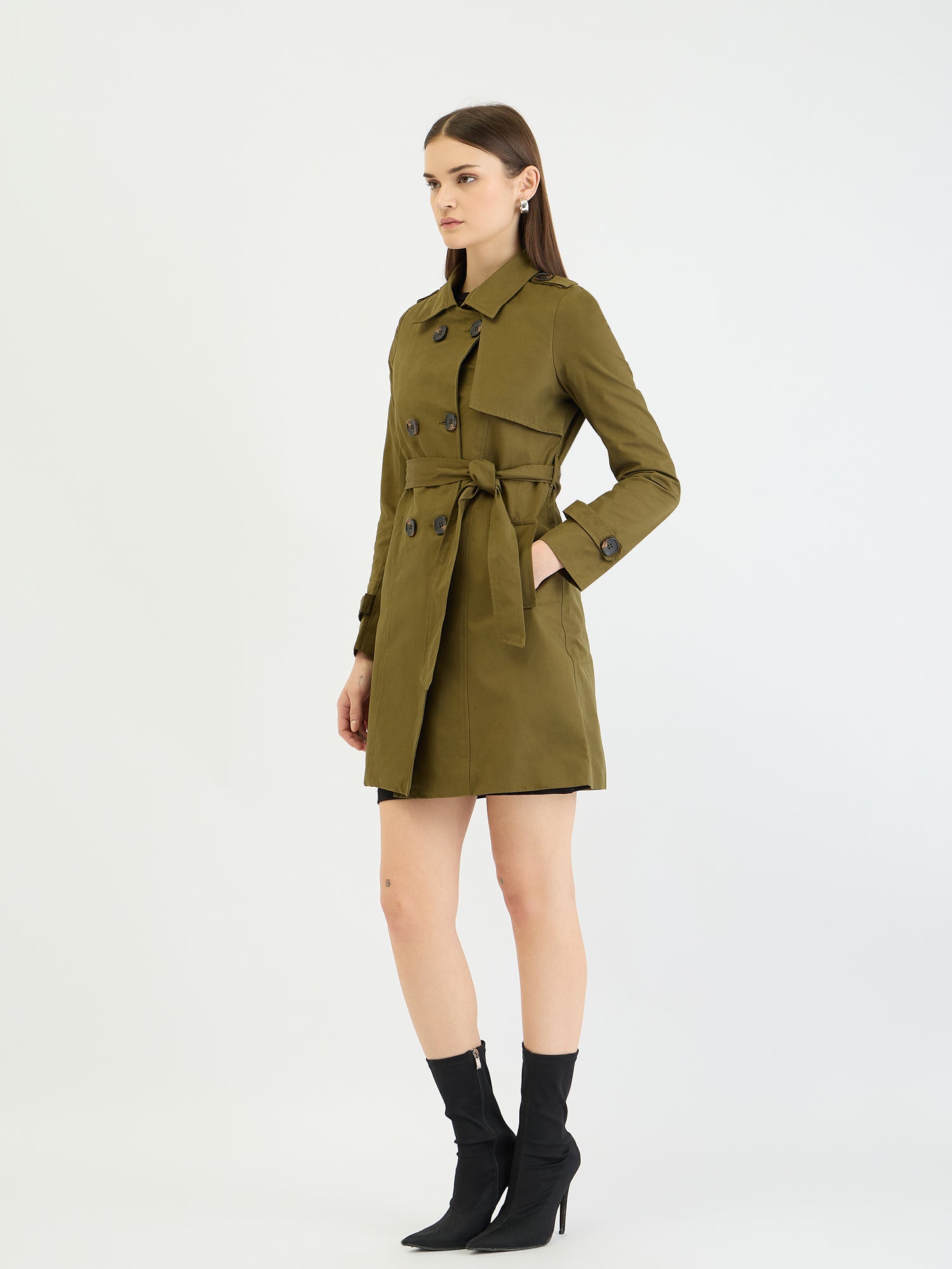 Centrestage Women Green Solid Overcoat