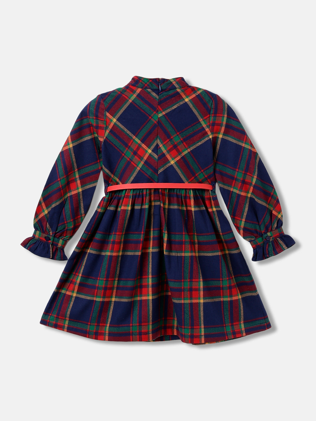 Elle Girls Checked Band Collar Full Sleeves Dress