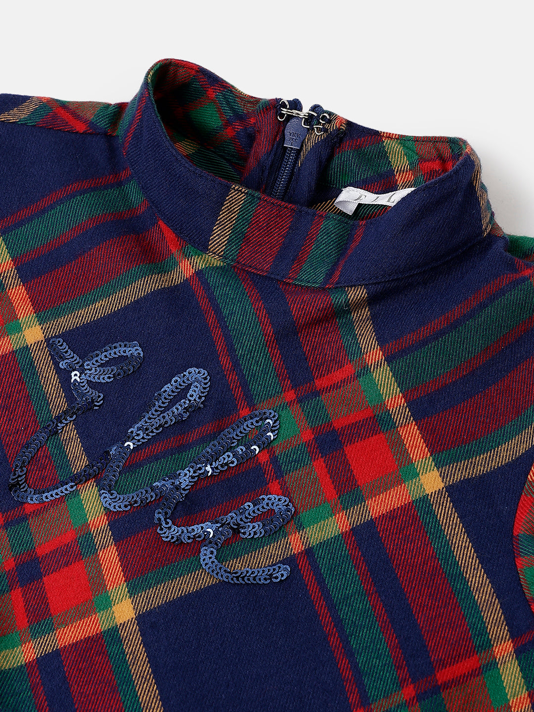 Elle Girls Checked Band Collar Full Sleeves Dress