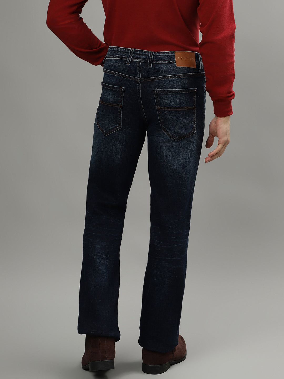 Iconic Men Blue Solid Mid-Rise Bootcut Jeans