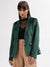 Iconic Women Green Solid Notched Lapel Full Sleeves Blazer
