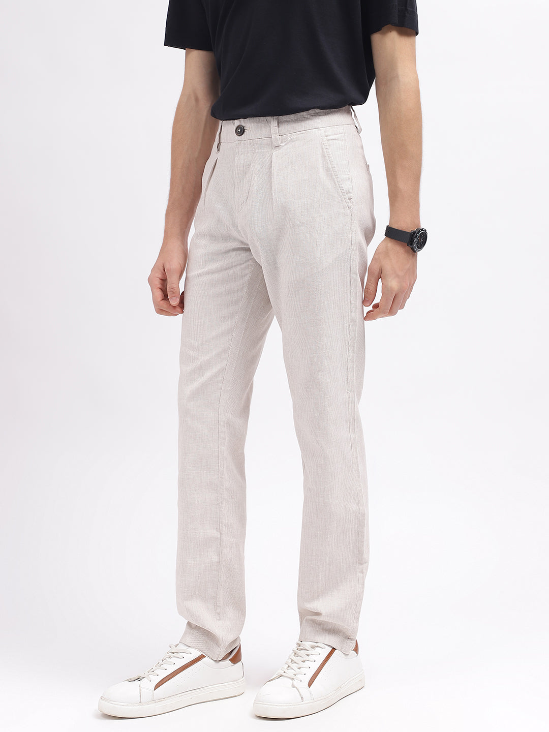 Bruun & Stengade Men Beige Solid Slim Fit Mid-Rise Trouser