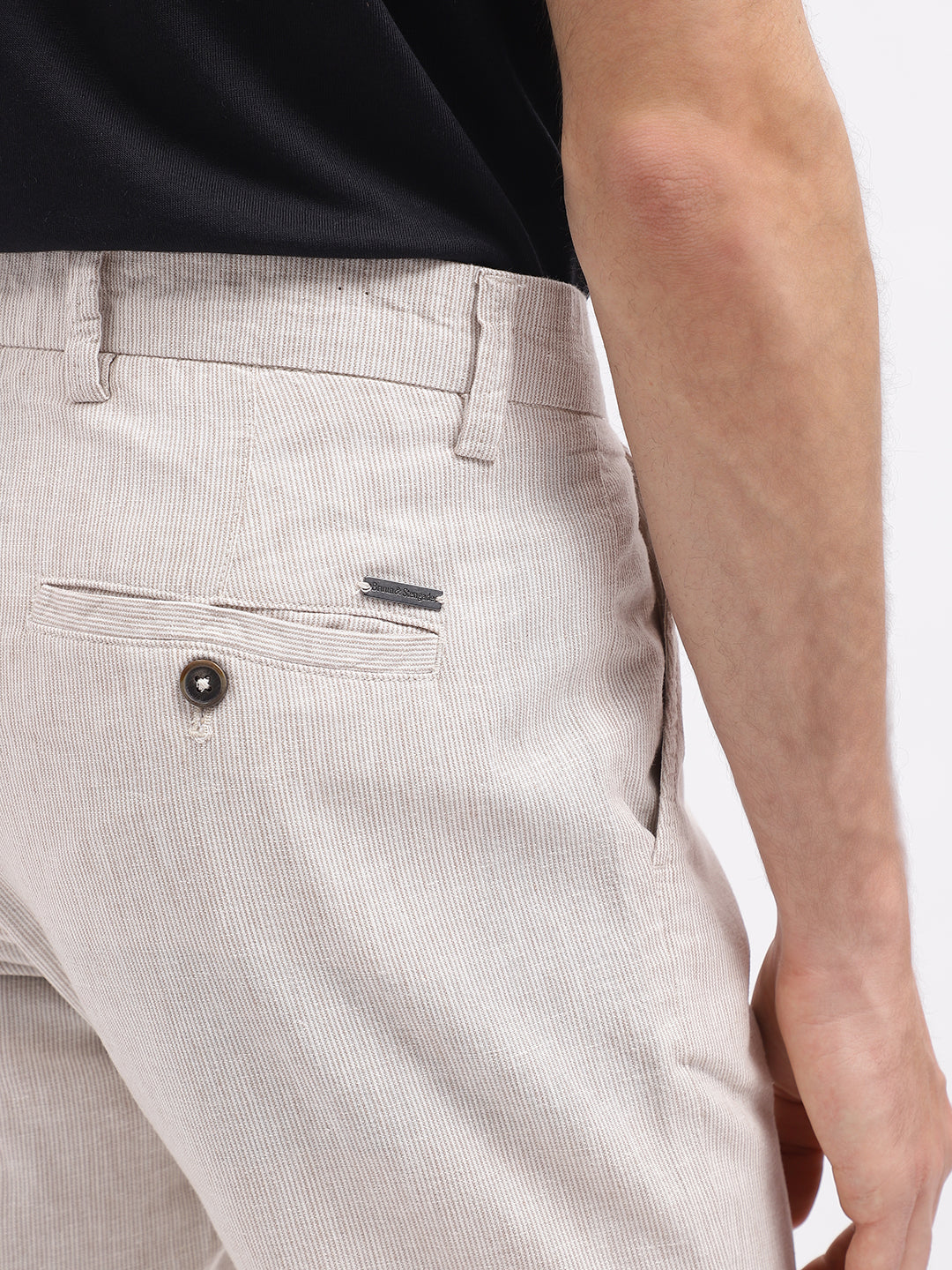 Bruun & Stengade Men Beige Solid Slim Fit Mid-Rise Trouser