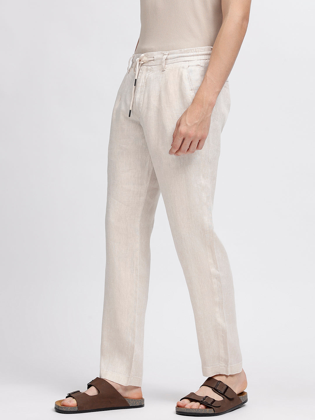 Bruun & Stengade Men Beige Solid Slim Fit Trouser