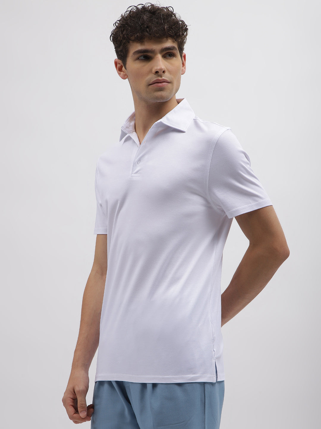 Bruun & Stengade Men White Solid Polo Collar Short Sleeves Tshirt