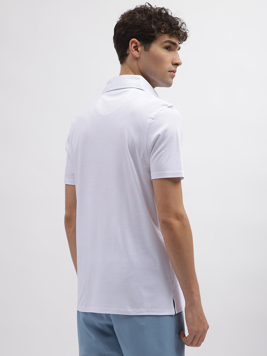 Bruun & Stengade Men White Solid Polo Collar Short Sleeves Tshirt